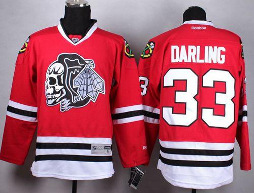 Blackhawks #33 Scott Darling Red(White Skull) Stitched NHL Jersey