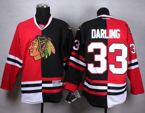 Blackhawks #33 Scott Darling Red/Black Split Stitched NHL Jersey