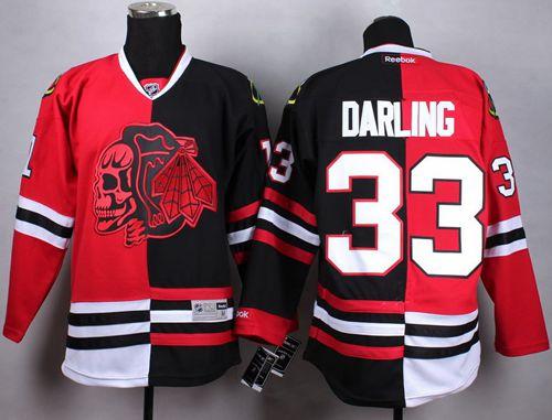 Blackhawks #33 Scott Darling Red/Black Split Red Skull Stitched NHL Jersey