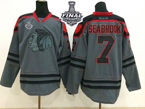 Blackhawks #7 Brent Seabrook Charcoal Cross Check Fashion 2015 Stanley Cup Stitched NHL Jersey