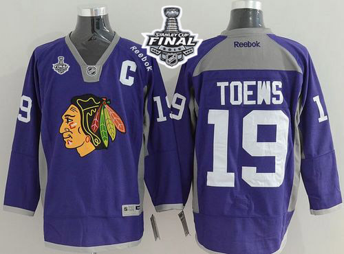 Blackhawks #19 Jonathan Toews Purple Practice 2015 Stanley Cup Stitched NHL Jersey