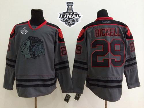 Blackhawks #29 Bryan Bickell Charcoal Cross Check Fashion 2015 Stanley Cup Stitched NHL Jersey
