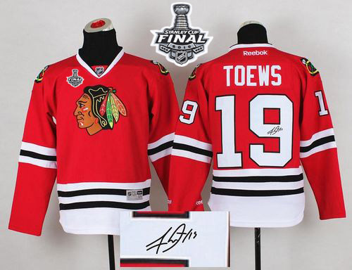 Blackhawks #19 Jonathan Toews Red Autographed 2015 Stanley Cup Stitched NHL Jersey