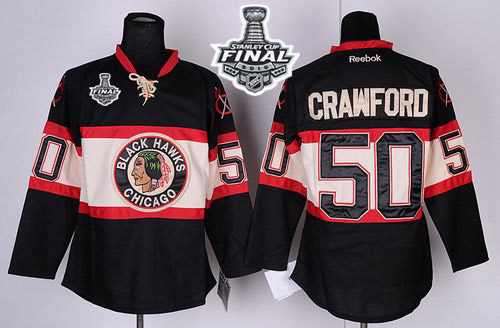 Blackhawks #50 Corey Crawford Black New Third 2015 Stanley Cup Stitched NHL Jersey