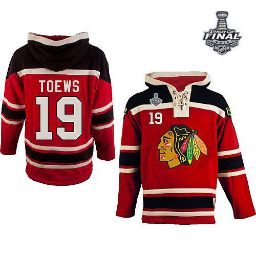 Blackhawks #19 Jonathan Toews Red Sawyer Hooded Sweatshirt 2015 Stanley Cup Stitched NHL Jersey