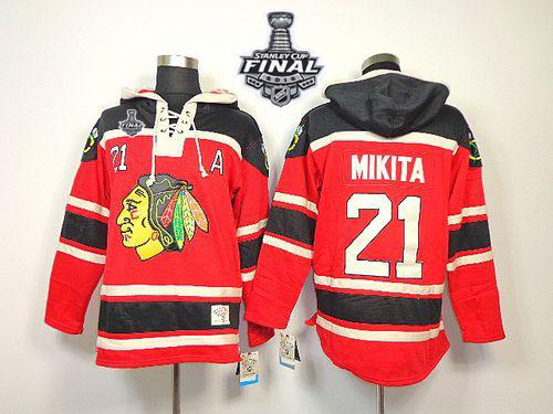 Blackhawks #21 Stan Mikita Red Sawyer Hooded Sweatshirt 2015 Stanley Cup Stitched NHL Jersey