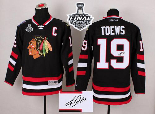 Blackhawks #19 Jonathan Toews Black Autographed 2015 Stanley Cup Stitched NHL Jersey