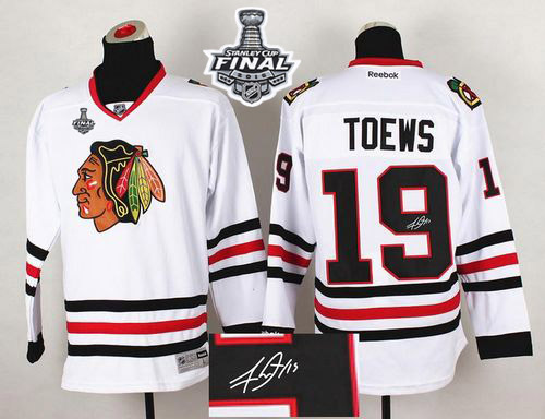 Blackhawks #19 Jonathan Toews White Autographed 2015 Stanley Cup Stitched NHL Jersey