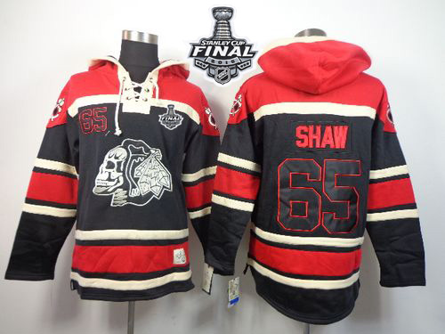 Blackhawks #65 Andrew Shaw Black Sawyer Hooded Sweatshirt 2015 Stanley Cup Stitched NHL Jersey