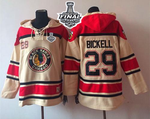 Blackhawks #29 Bryan Bickell Cream Sawyer Hooded Sweatshirt 2015 Stanley Cup Stitched NHL Jersey