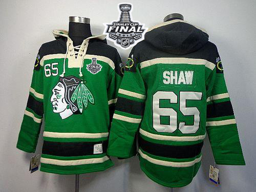 Blackhawks #65 Andrew Shaw Green St. Patrick's Day McNary Lace Hoodie 2015 Stanley Cup Stitched NHL Jersey