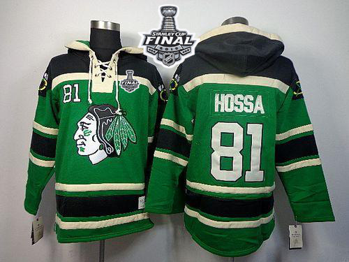 Blackhawks #81 Marian Hossa Green St. Patrick's Day McNary Lace Hoodie 2015 Stanley Cup Stitched NHL Jersey