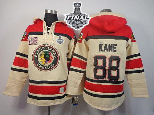 Blackhawks #88 Patrick Kane Cream Sawyer Hooded Sweatshirt 2015 Stanley Cup Stitched NHL Jersey
