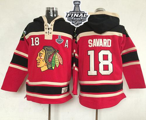 Blackhawks #18 Denis Savard Red Sawyer Hooded Sweatshirt 2015 Stanley Cup Stitched NHL Jersey