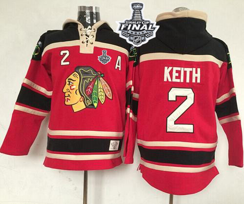 Blackhawks #2 Duncan Keith Red Sawyer Hooded Sweatshirt 2015 Stanley Cup Stitched NHL Jersey