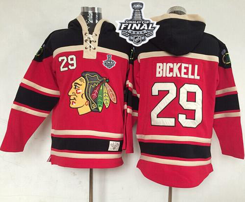 Blackhawks #29 Bryan Bickell Red Sawyer Hooded Sweatshirt 2015 Stanley Cup Stitched NHL Jersey