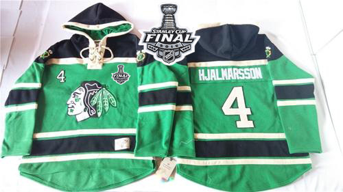 Blackhawks #4 Niklas Hjalmarsson Green St. Patrick's Day McNary Lace Hoodie 2015 Stanley Cup Stitched NHL Jersey