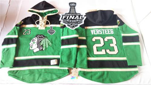 Blackhawks #23 Kris Versteeg Green St. Patrick's Day McNary Lace Hoodie 2015 Stanley Cup Stitched NHL Jersey
