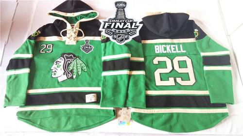 Blackhawks #29 Bryan Bickell Green St. Patrick's Day McNary Lace Hoodie 2015 Stanley Cup Stitched NHL Jersey