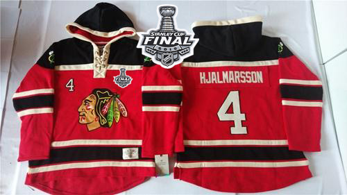 Blackhawks #4 Niklas Hjalmarsson Red Sawyer Hooded Sweatshirt 2015 Stanley Cup Stitched NHL Jersey
