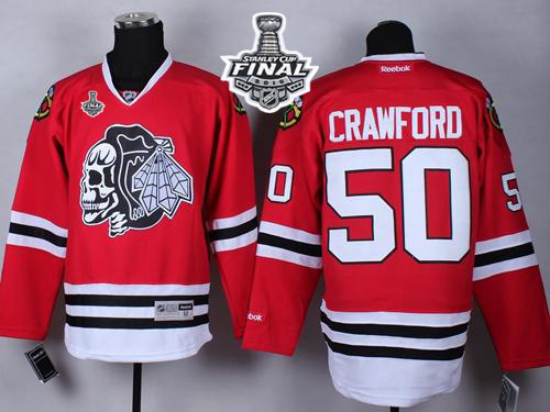 Blackhawks #50 Corey Crawford Red(White Skull) 2015 Stanley Cup Stitched NHL Jersey