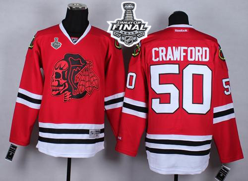 Blackhawks #50 Corey Crawford Red(Red Skull) 2015 Stanley Cup Stitched NHL Jersey