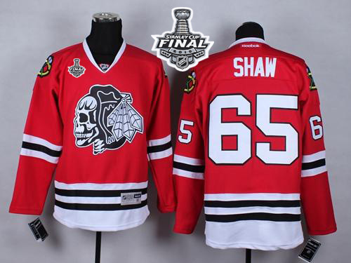 Blackhawks #65 Andrew Shaw Red(White Skull) 2015 Stanley Cup Stitched NHL Jersey