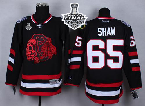 Blackhawks #65 Andrew Shaw Black(Red Skull) 2014 Stadium Series 2015 Stanley Cup Stitched NHL Jersey