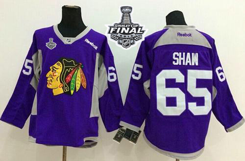Blackhawks #65 Andrew Shaw Purple Practice 2015 Stanley Cup Stitched NHL Jersey