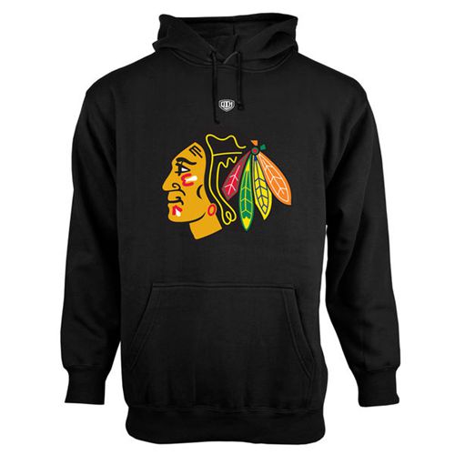 Chicago Blackhawks Old Time Hockey Big Logo with Crest Pullover Hoodie Black