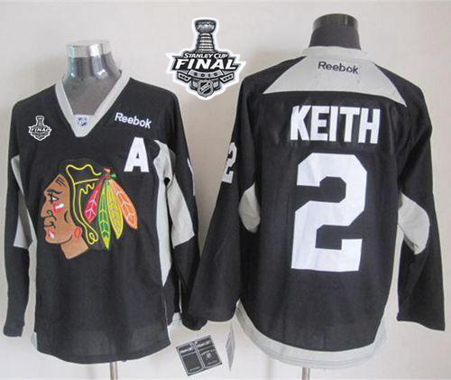 Blackhawks #2 Duncan Keith Black Practice 2015 Stanley Cup Stitched NHL Jersey
