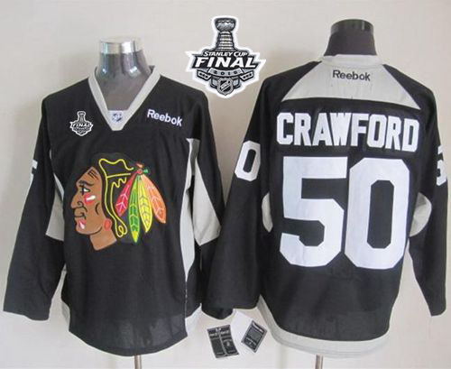 Blackhawks #50 Corey Crawford Black Practice 2015 Stanley Cup Stitched NHL Jersey