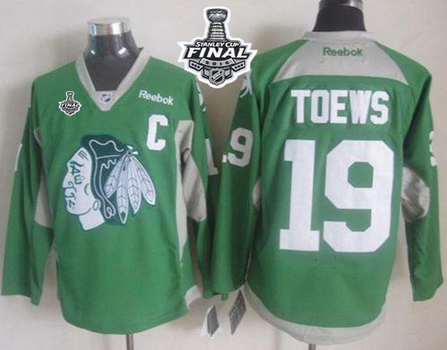 Blackhawks #19 Jonathan Toews Green Practice 2015 Stanley Cup Stitched NHL Jersey