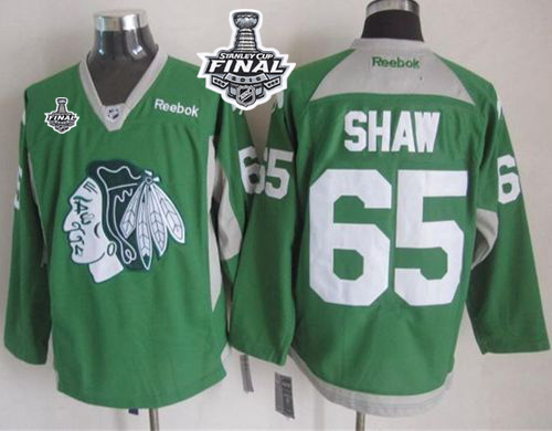 Blackhawks #65 Andrew Shaw Green Practice 2015 Stanley Cup Stitched NHL Jersey