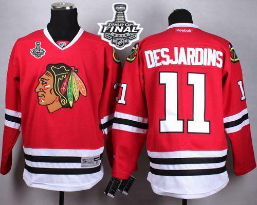 Blackhawks #11 Andrew Desjardins Red Home 2015 Stanley Cup Stitched NHL Jersey