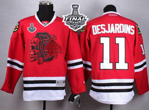 Blackhawks #11 Andrew Desjardins Red(Red Skull) 2015 Stanley Cup Stitched NHL Jersey