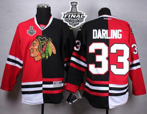 Blackhawks #33 Scott Darling Red/Black Split 2015 Stanley Cup Stitched NHL Jersey