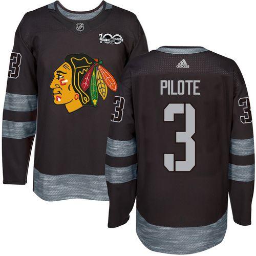 Blackhawks #3 Pierre Pilote Black 1917-2017 100th Anniversary Stitched NHL Jersey