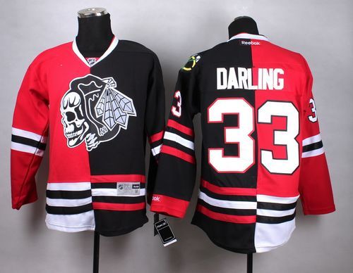 Blackhawks #33 Scott Darling Red/Black Split White Skull Stitched NHL Jersey