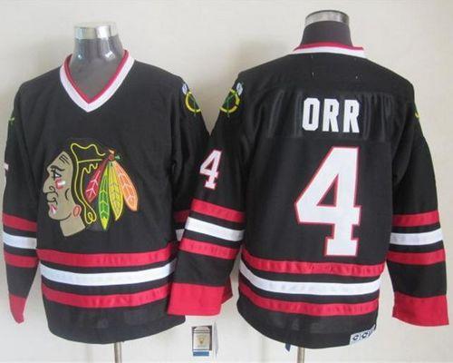 Blackhawks #4 Bobby Orr Black CCM Throwback Stitched NHL Jersey