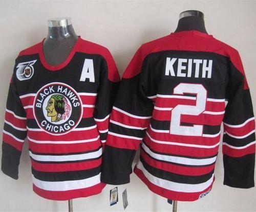 Blackhawks #2 Duncan Keith Red/Black 75TH CCM Stitched NHL Jersey