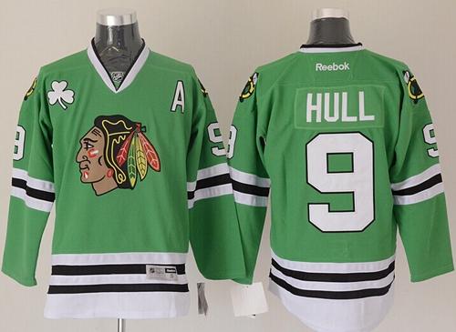 Blackhawks #9 Bobby Hull Green Stitched NHL Jersey