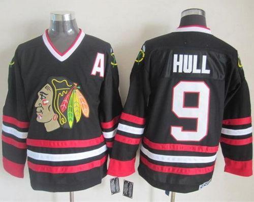 Blackhawks #9 Bobby Hull Black CCM Throwback Stitched NHL Jersey