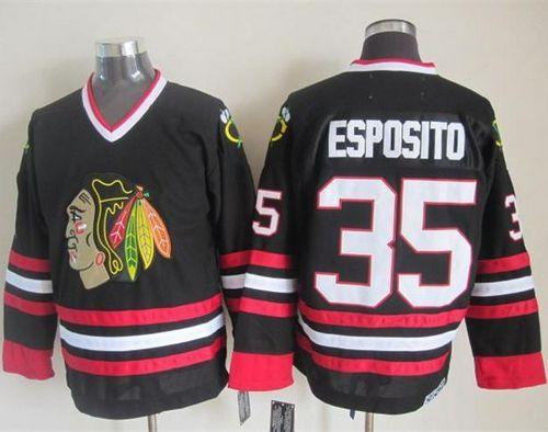 Blackhawks #35 Tony Esposito Black CCM Throwback Stitched NHL Jersey