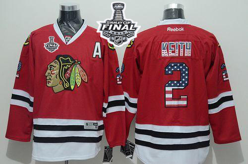 Blackhawks #2 Duncan Keith Red USA Flag Fashion 2015 Stanley Cup Stitched NHL Jersey