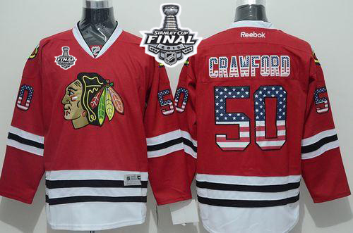 Blackhawks #50 Corey Crawford Red USA Flag Fashion 2015 Stanley Cup Stitched NHL Jersey