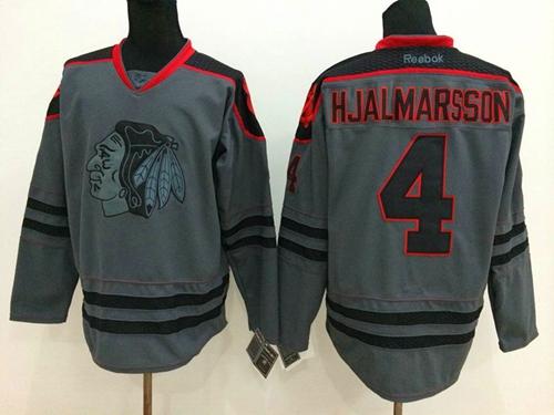 Blackhawks #4 Niklas Hjalmarsson Charcoal Cross Check Fashion Stitched NHL Jersey