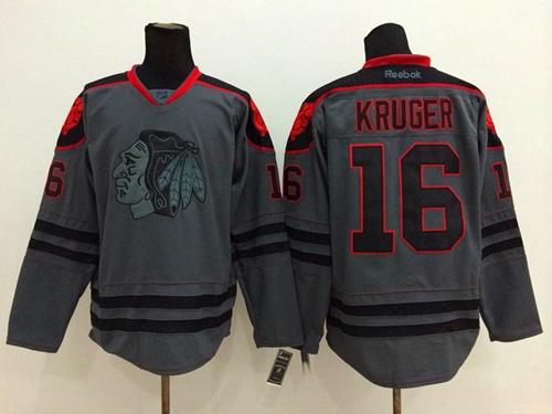 Blackhawks #16 Marcus Kruger Charcoal Cross Check Fashion Stitched NHL Jersey