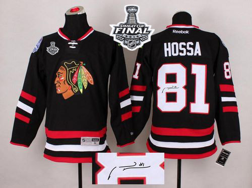 Blackhawks #81 Marian Hossa Black Autographed 2015 Stanley Cup Stitched NHL Jersey