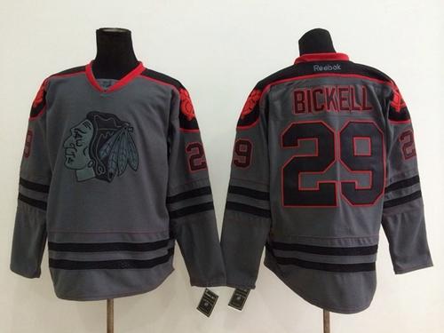 Blackhawks #29 Bryan Bickell Charcoal Cross Check Fashion Stitched NHL Jersey